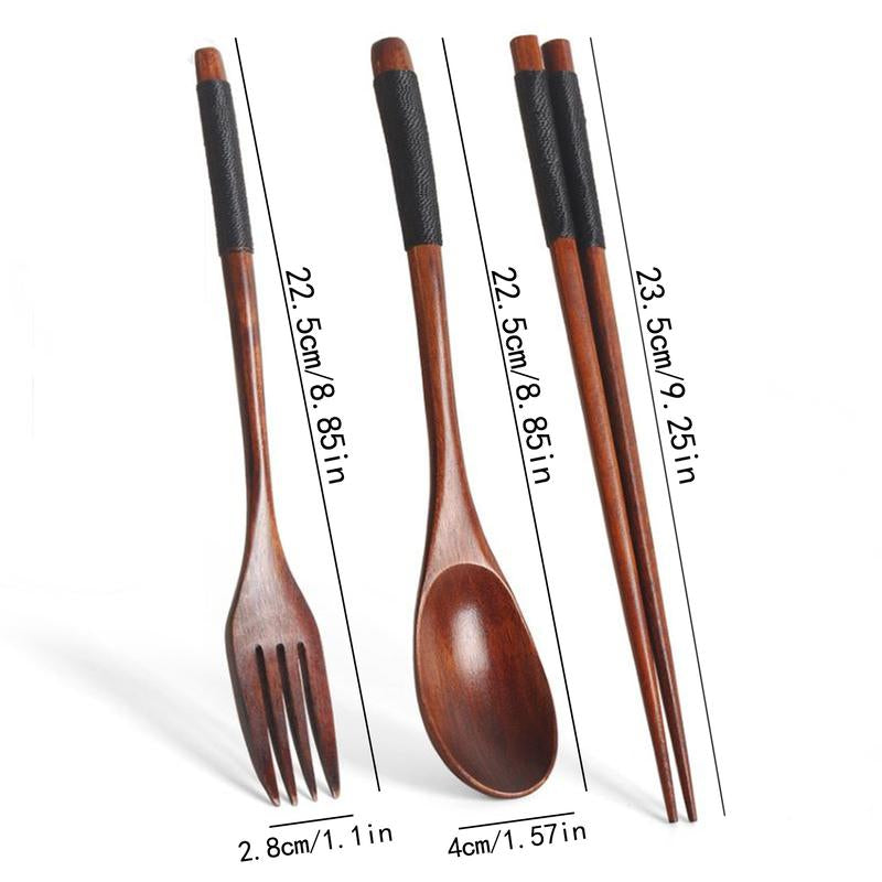 Wooden Tableware Set, 18 Counts Including Spoon, Chopsticks & Fork Set