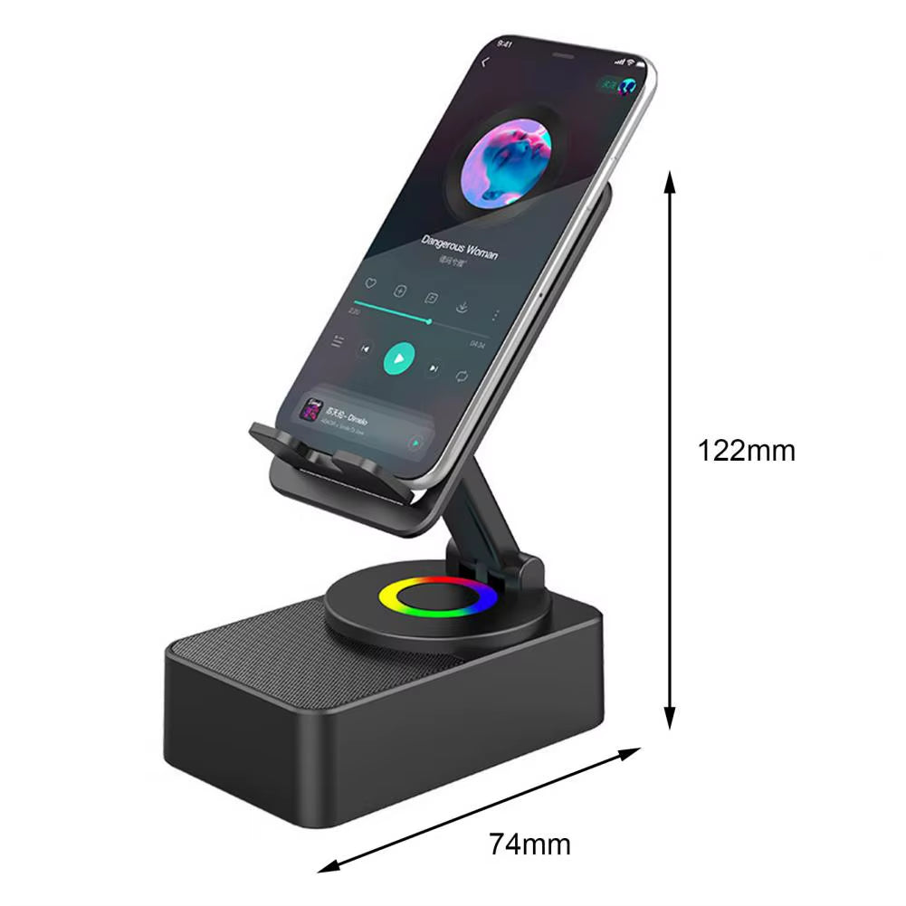 Bluetooth-Compatible Audio Power Phone Holder Rotating Phone Stand with Wireless Speaker Foldable Adjustable