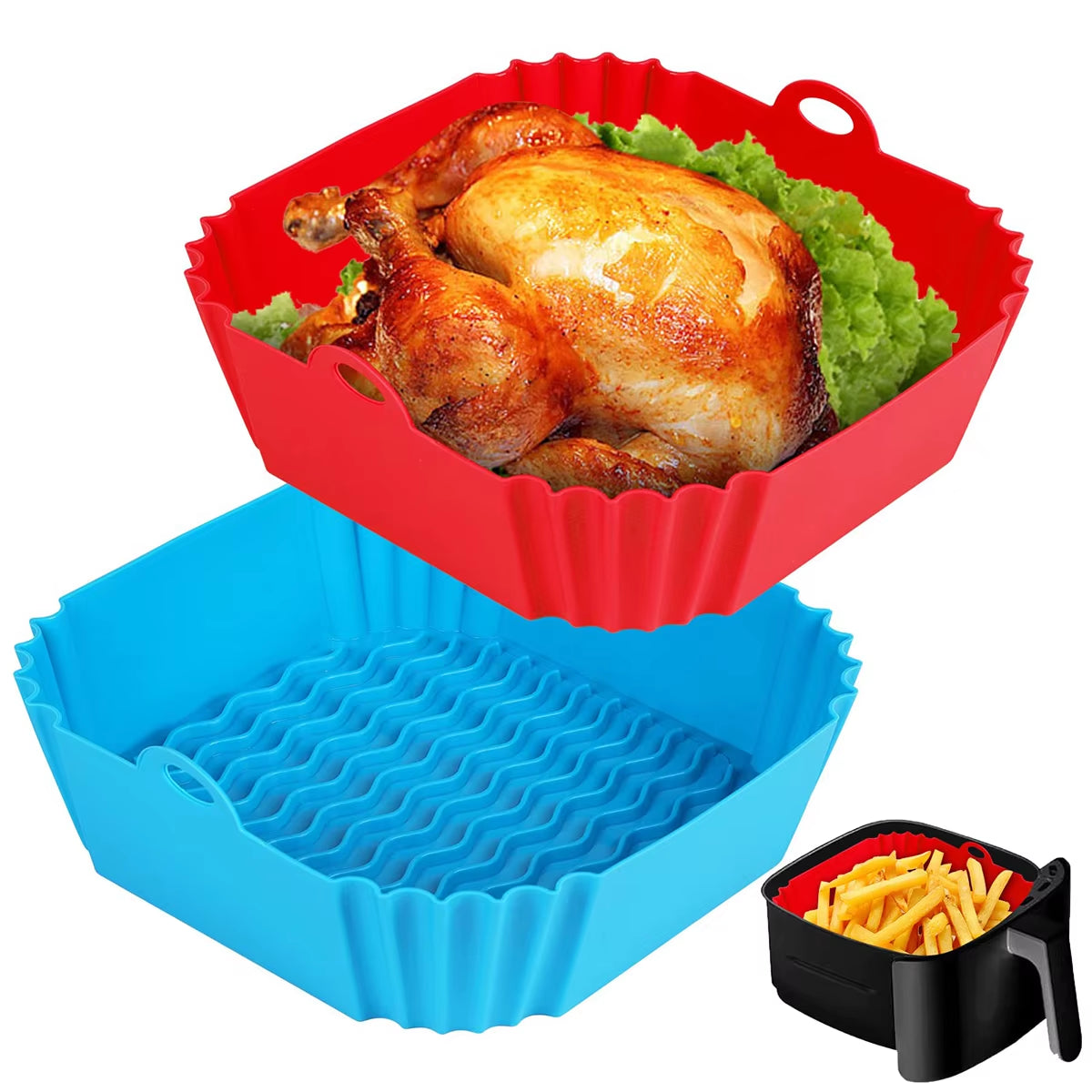 Square Silicone, Air Fryer Pot, Air Fryer Liners, Reusable