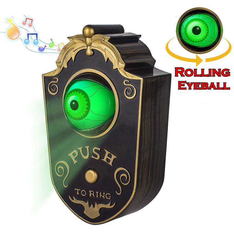 Halloween Scary Doorbell with Animated Eyeball, Light up Haunted House Prop with Spooky Tricky Sounds
