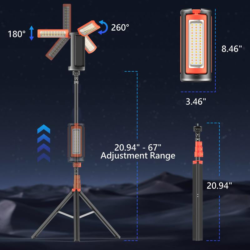 3-Head LED Camping Light with 10000Mah Power Bank - Portable Rechargeable