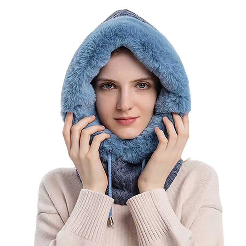 Women 3 In1 Knitted Caps Winter Warmer Unisex Hooded Hat Neck Collar Scarf Cap for Men&Women