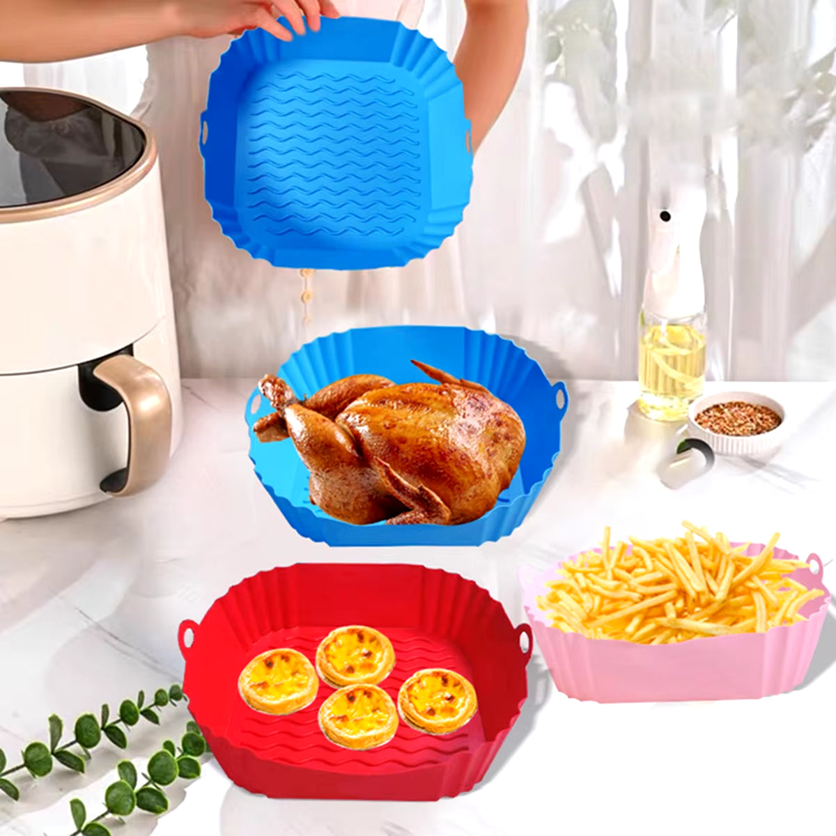 Square Silicone, Air Fryer Pot, Air Fryer Liners, Reusable