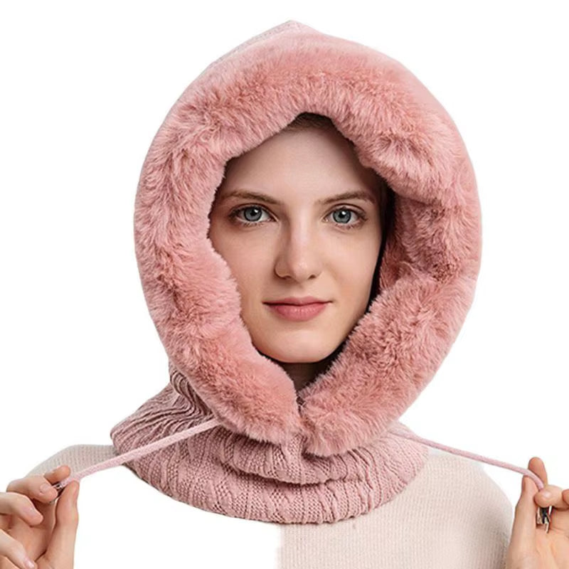 Women 3 In1 Knitted Caps Winter Warmer Unisex Hooded Hat Neck Collar Scarf Cap for Men&Women