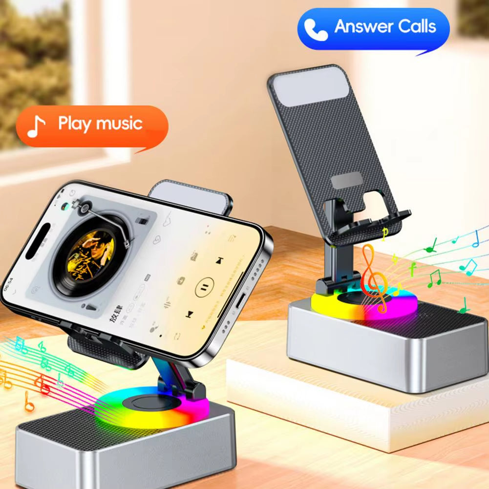 Bluetooth-Compatible Audio Power Phone Holder Rotating Phone Stand with Wireless Speaker Foldable Adjustable