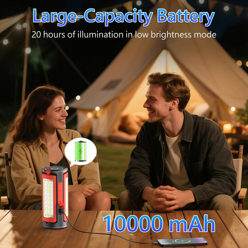 3-Head LED Camping Light with 10000Mah Power Bank - Portable Rechargeable