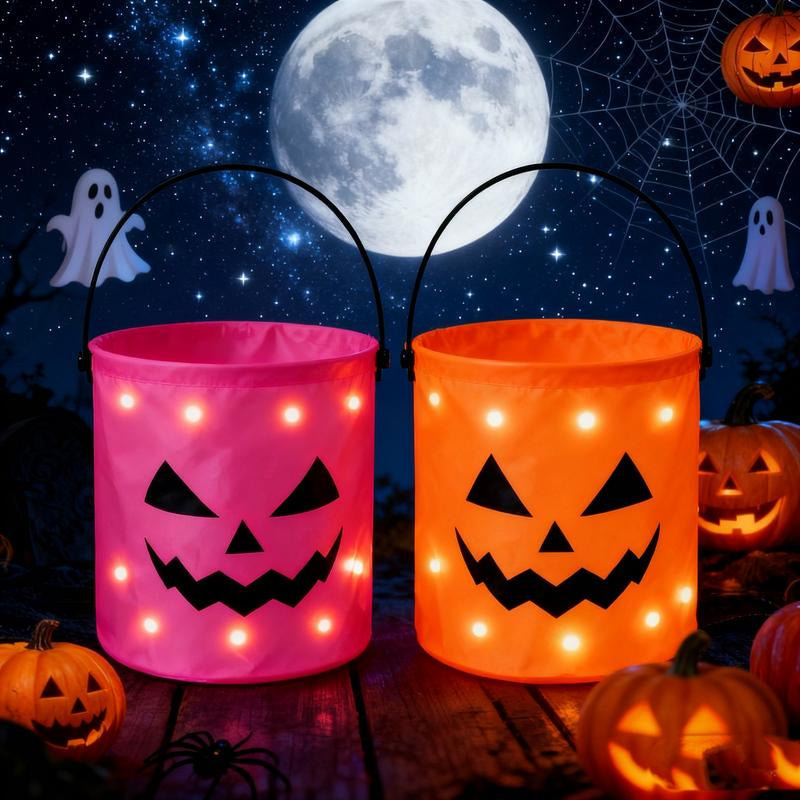 Light up Halloween(2Pcs) Baskets, Halloween Trick or Treat Bucket for Kids led Light up 