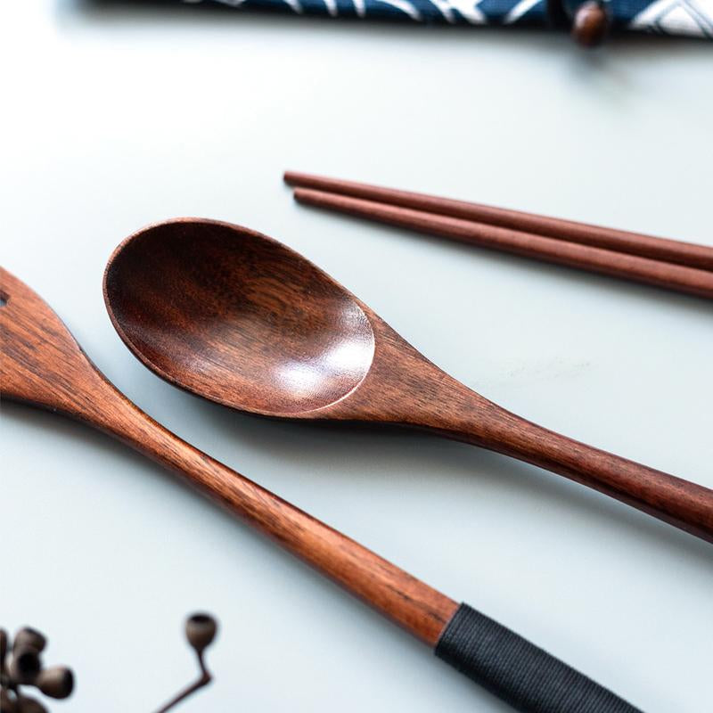 Wooden Tableware Set, 18 Counts Including Spoon, Chopsticks & Fork Set