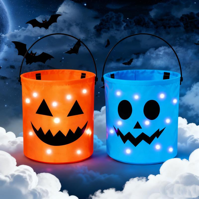 Light up Halloween(2Pcs) Baskets, Halloween Trick or Treat Bucket for Kids led Light up 
