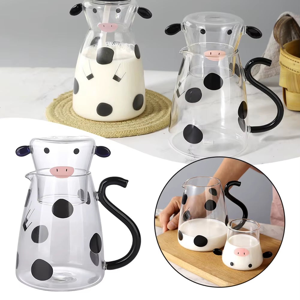 Glass Cold Water Kettle with Handle Lovely Cartoon