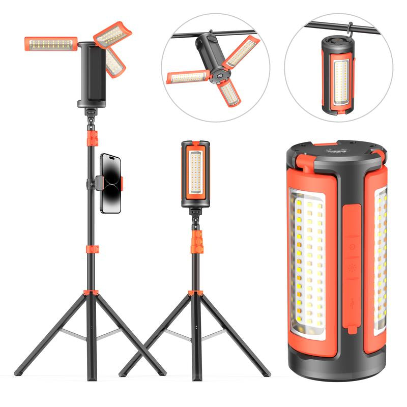 3-Head LED Camping Light with 10000Mah Power Bank - Portable Rechargeable