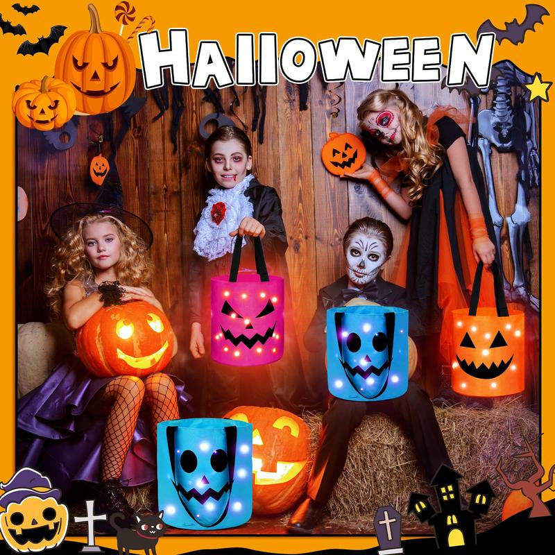 Light up Halloween(2Pcs) Baskets, Halloween Trick or Treat Bucket for Kids led Light up 
