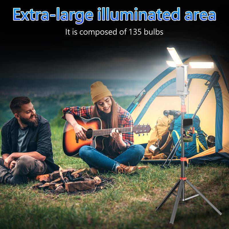 3-Head LED Camping Light with 10000Mah Power Bank - Portable Rechargeable