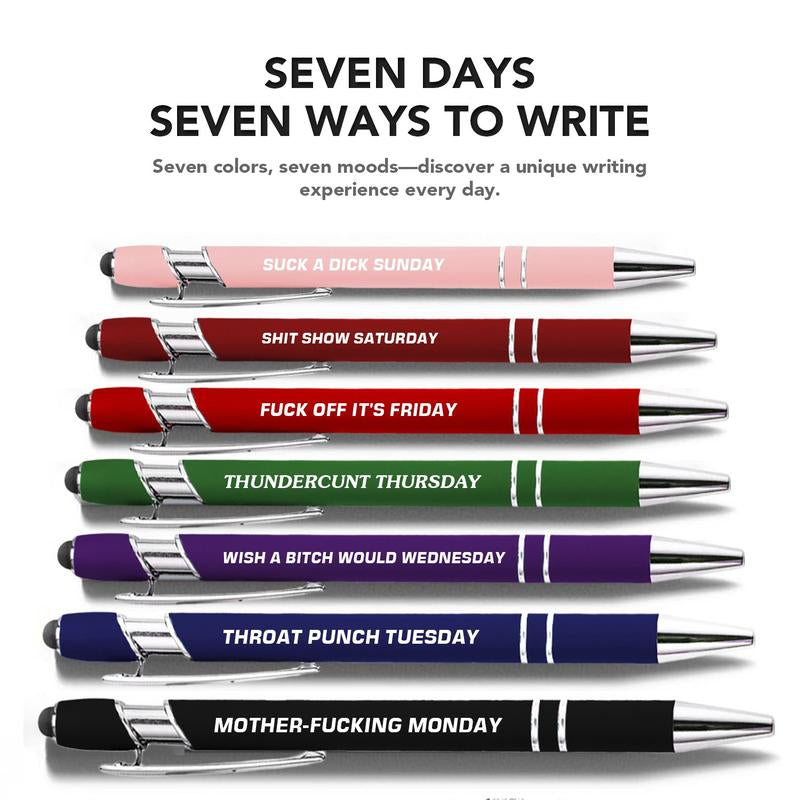 Funny Daily Quotes Metal Ballpoint Pen Set, 7 Counts per Set, Daily Funny & Sarcastic Quotes, Smooth Writing Pens, Office Stationery & Supplies