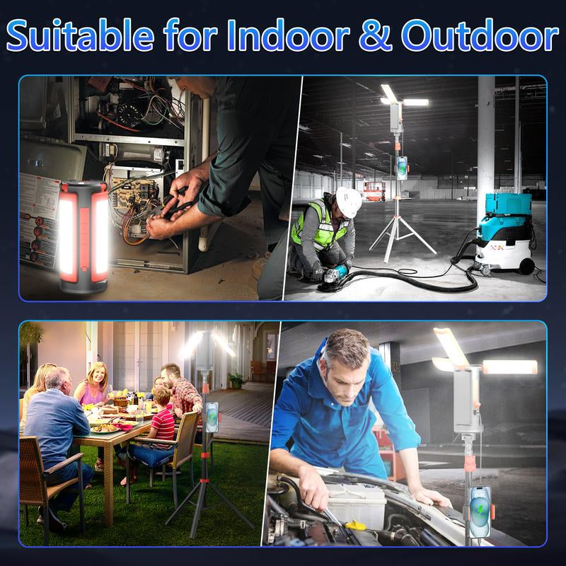 3-Head LED Camping Light with 10000Mah Power Bank - Portable Rechargeable