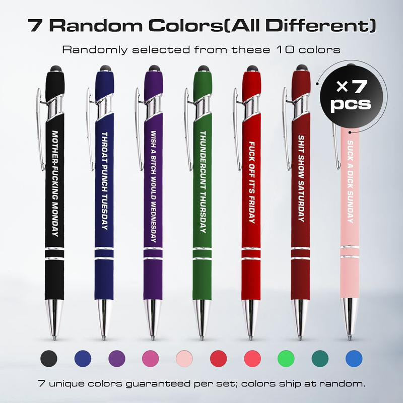 Funny Daily Quotes Metal Ballpoint Pen Set, 7 Counts per Set, Daily Funny & Sarcastic Quotes, Smooth Writing Pens, Office Stationery & Supplies