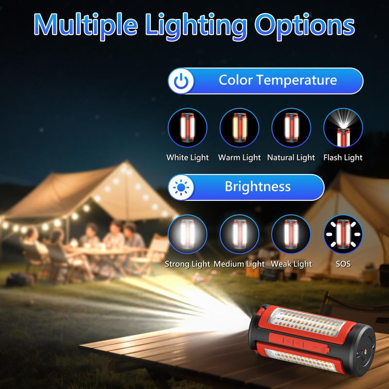 3-Head LED Camping Light with 10000Mah Power Bank - Portable Rechargeable