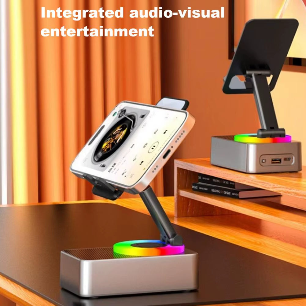 Bluetooth-Compatible Audio Power Phone Holder Rotating Phone Stand with Wireless Speaker Foldable Adjustable