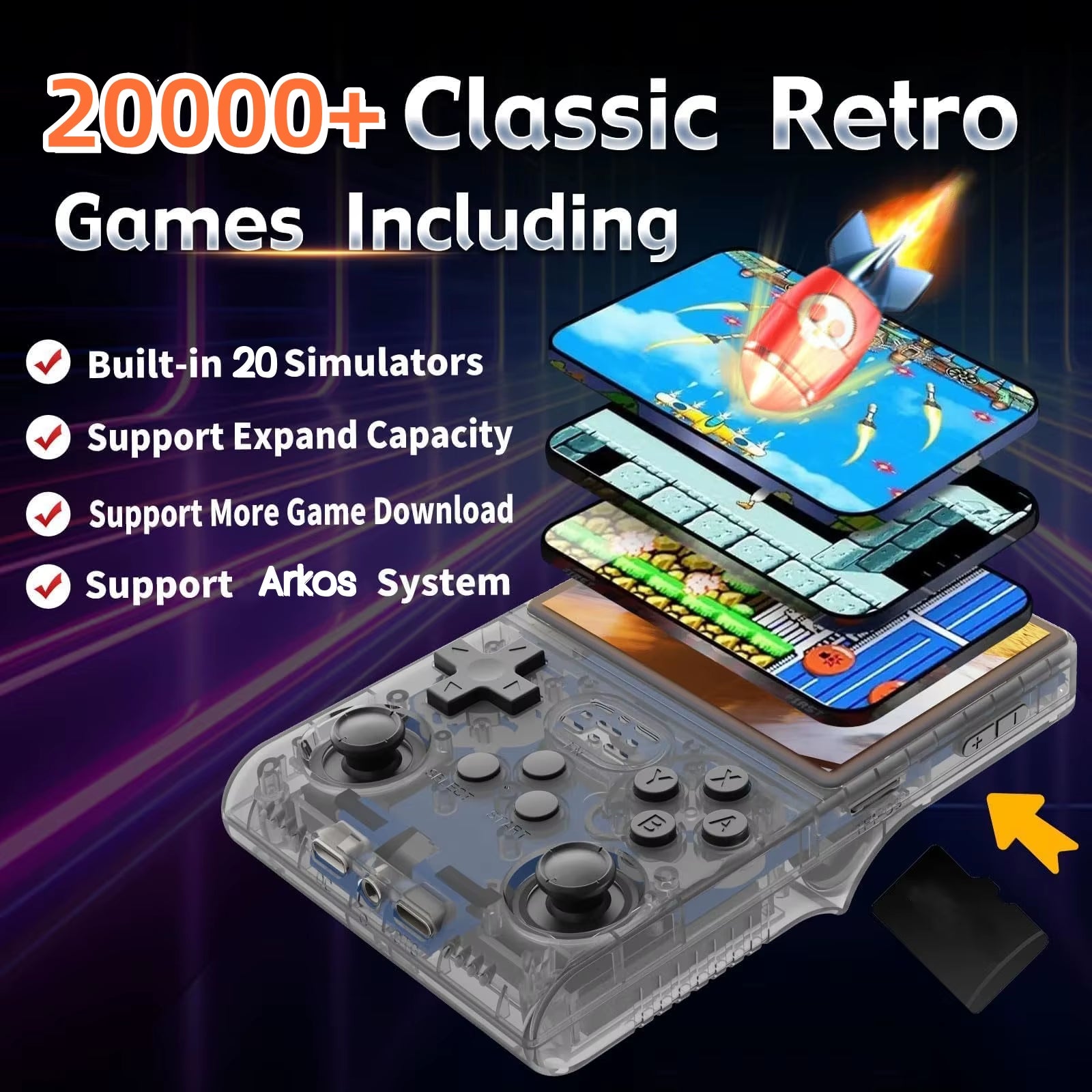 R36S Retro Game Console Handheld Video, Pocket Video Player 64GB 128GB 20000 Games