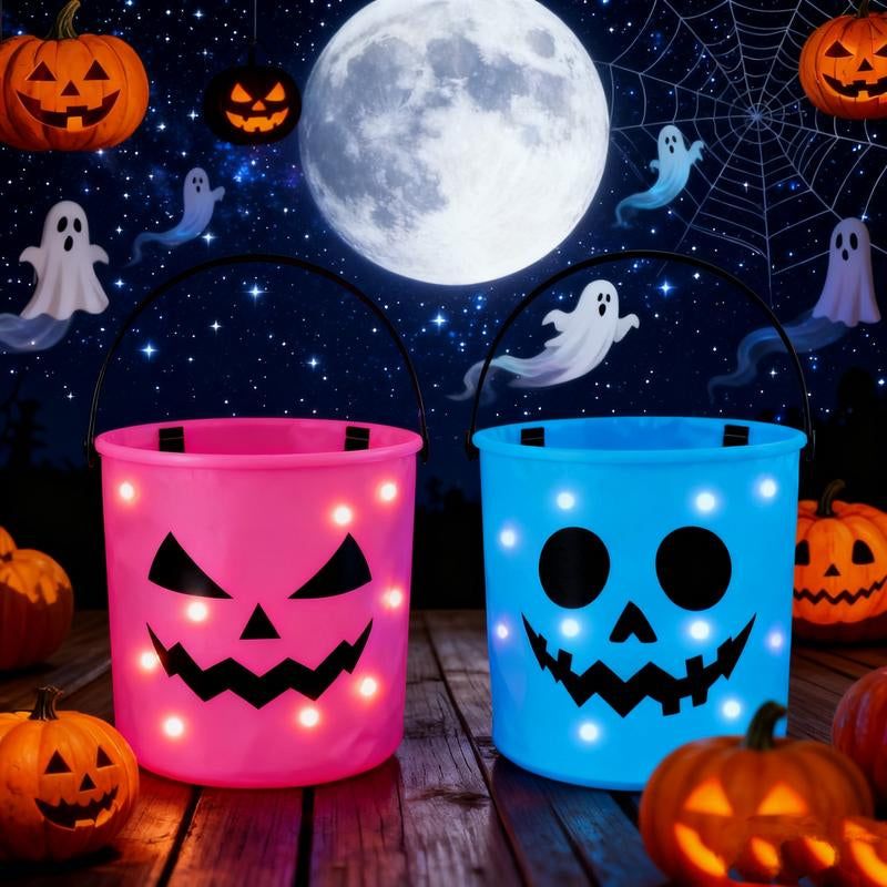 Light up Halloween(2Pcs) Baskets, Halloween Trick or Treat Bucket for Kids led Light up 