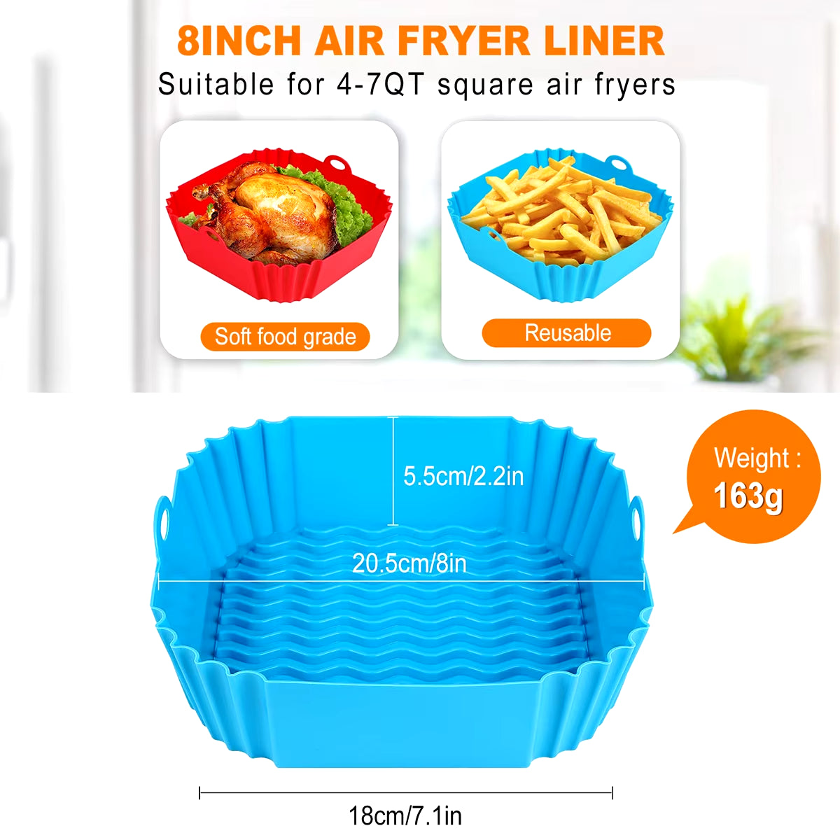 Square Silicone, Air Fryer Pot, Air Fryer Liners, Reusable