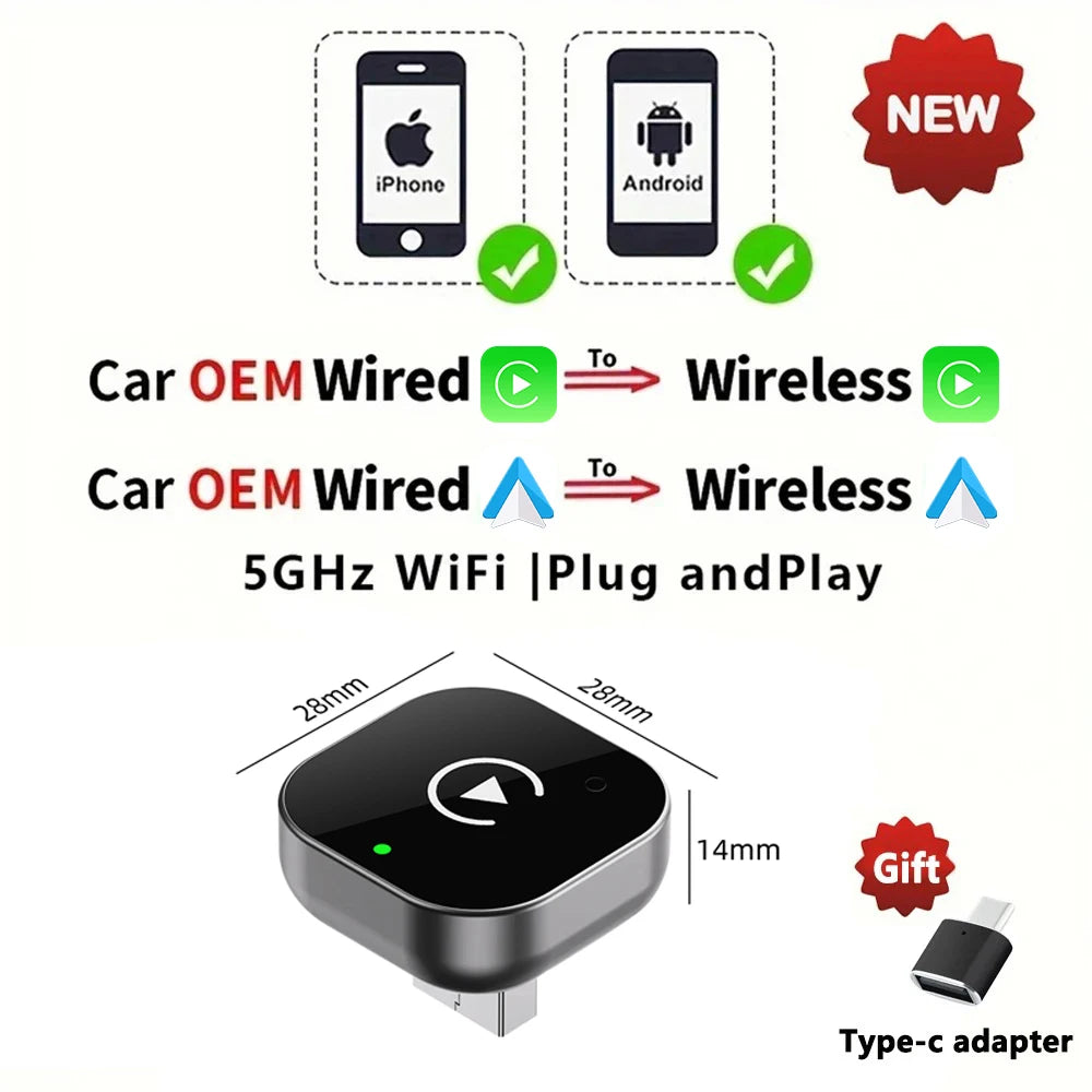 2In1 Carplay Dongle Android Auto Adapter Wired to Wireless Smart Box Car