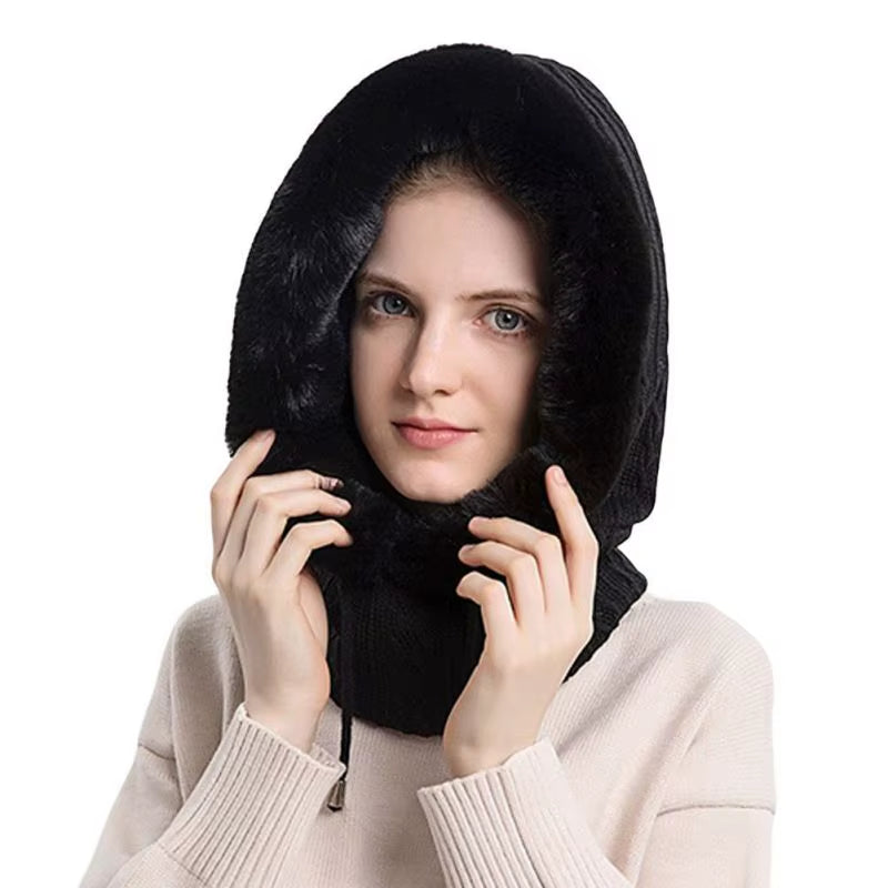 Women 3 In1 Knitted Caps Winter Warmer Unisex Hooded Hat Neck Collar Scarf Cap for Men&Women