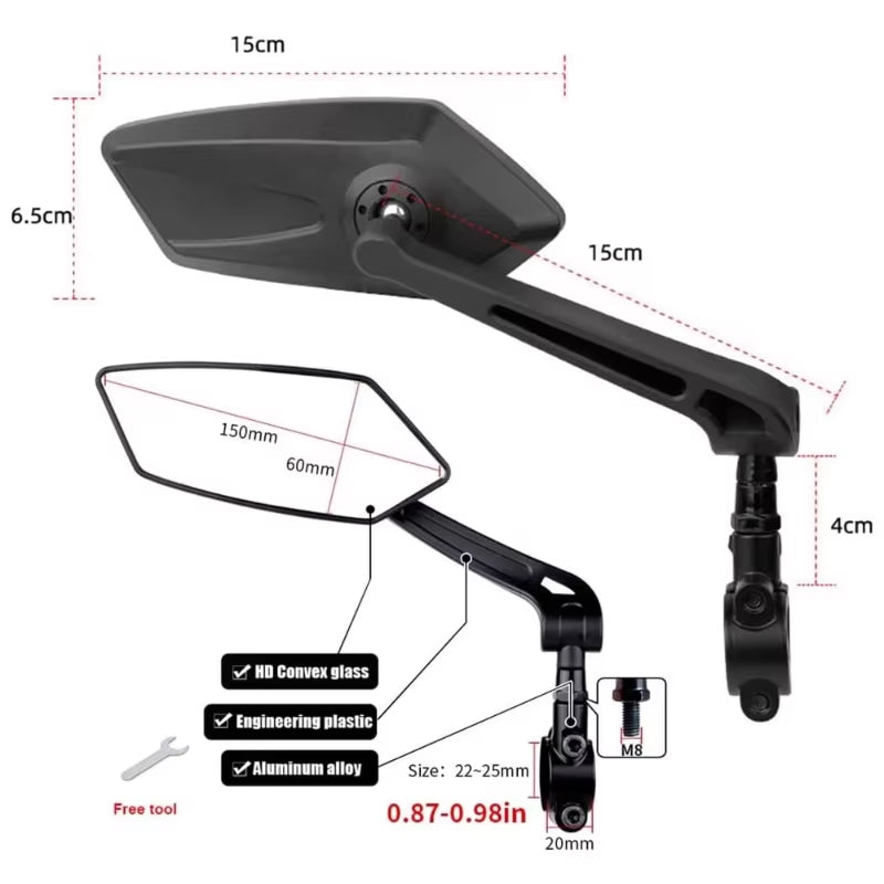 Bike Rearview Mirror Reflector Adjustable Rotatable