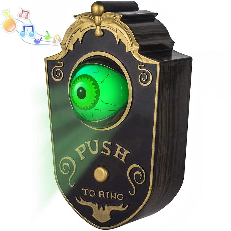 Halloween Scary Doorbell with Animated Eyeball, Light up Haunted House Prop with Spooky Tricky Sounds