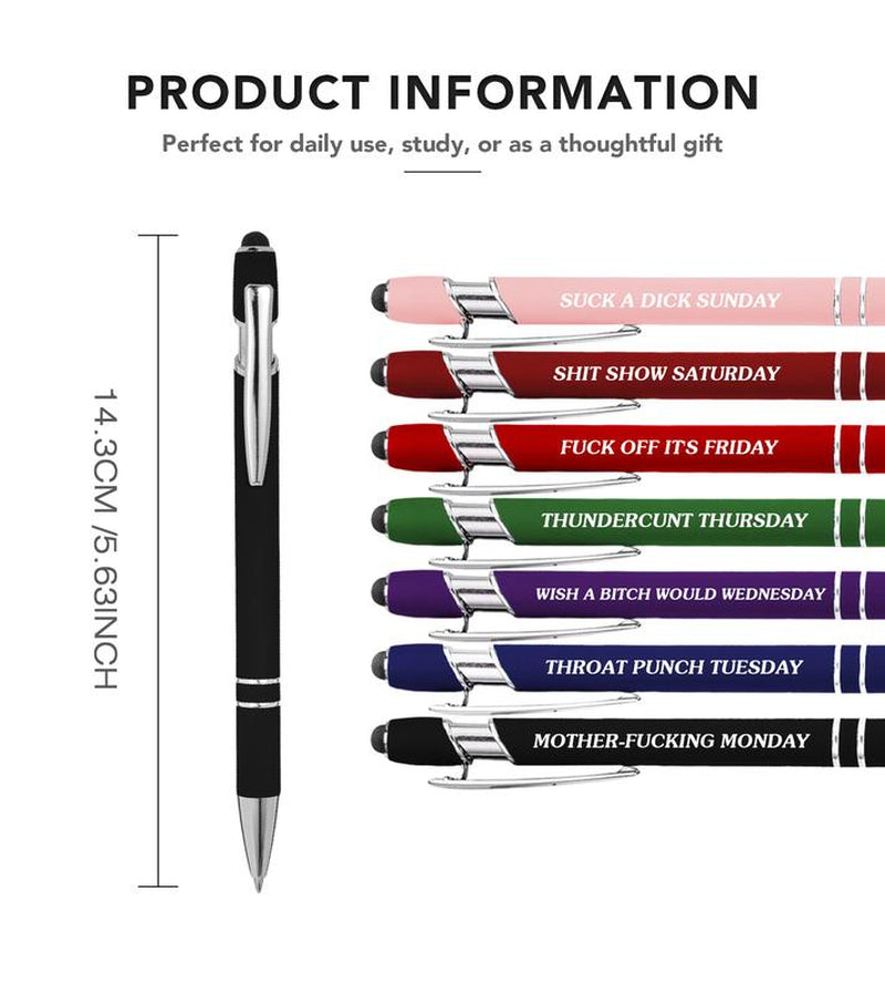 Funny Daily Quotes Metal Ballpoint Pen Set, 7 Counts per Set, Daily Funny & Sarcastic Quotes, Smooth Writing Pens, Office Stationery & Supplies