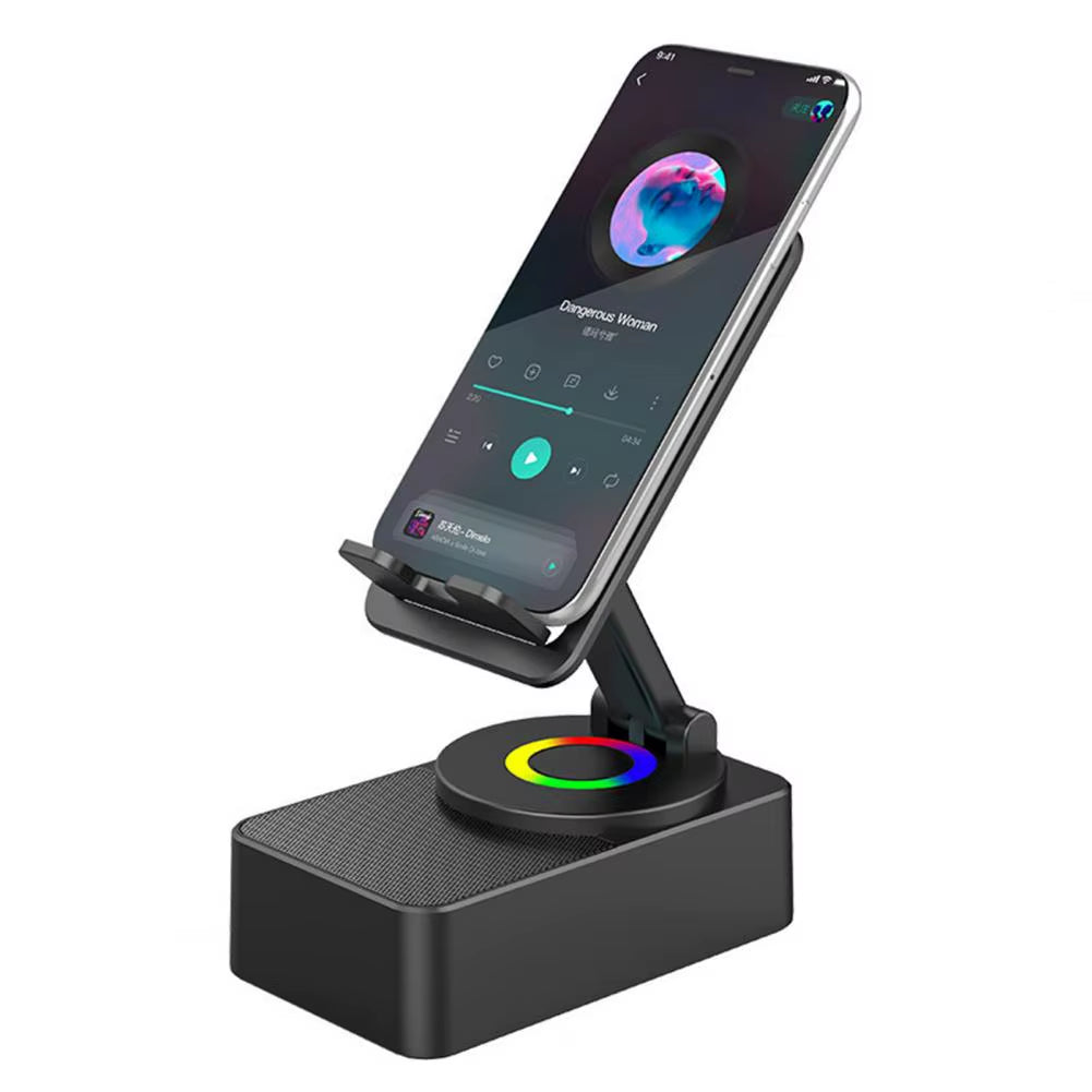 Bluetooth-Compatible Audio Power Phone Holder Rotating Phone Stand with Wireless Speaker Foldable Adjustable