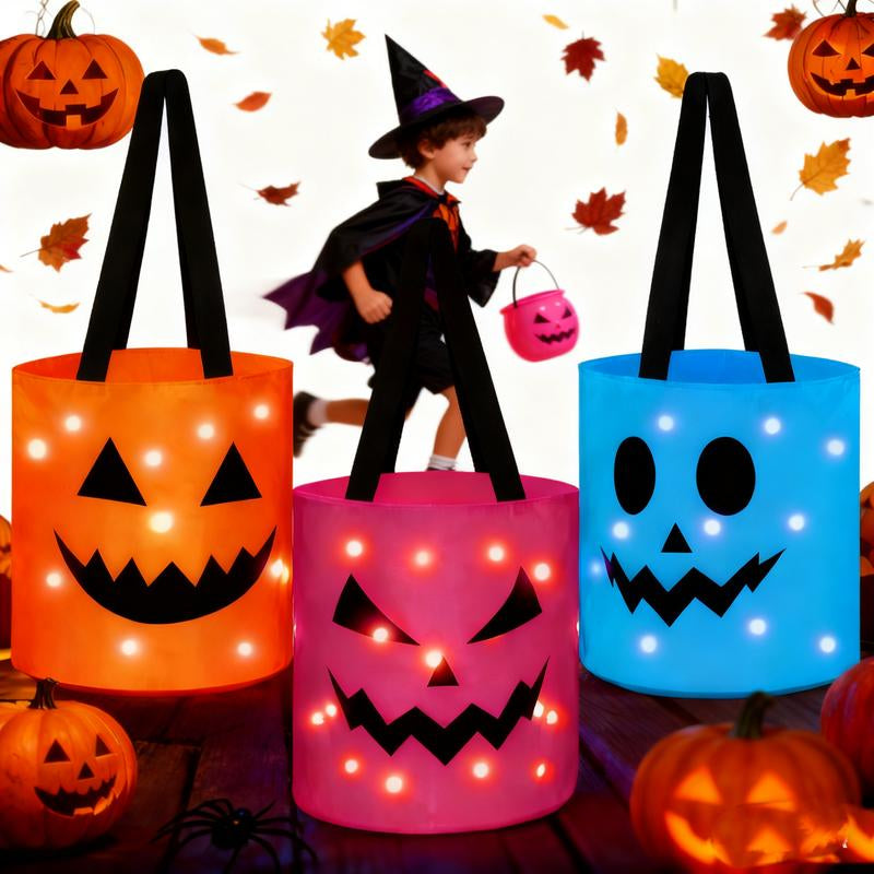 Light up Halloween(2Pcs) Baskets, Halloween Trick or Treat Bucket for Kids led Light up 
