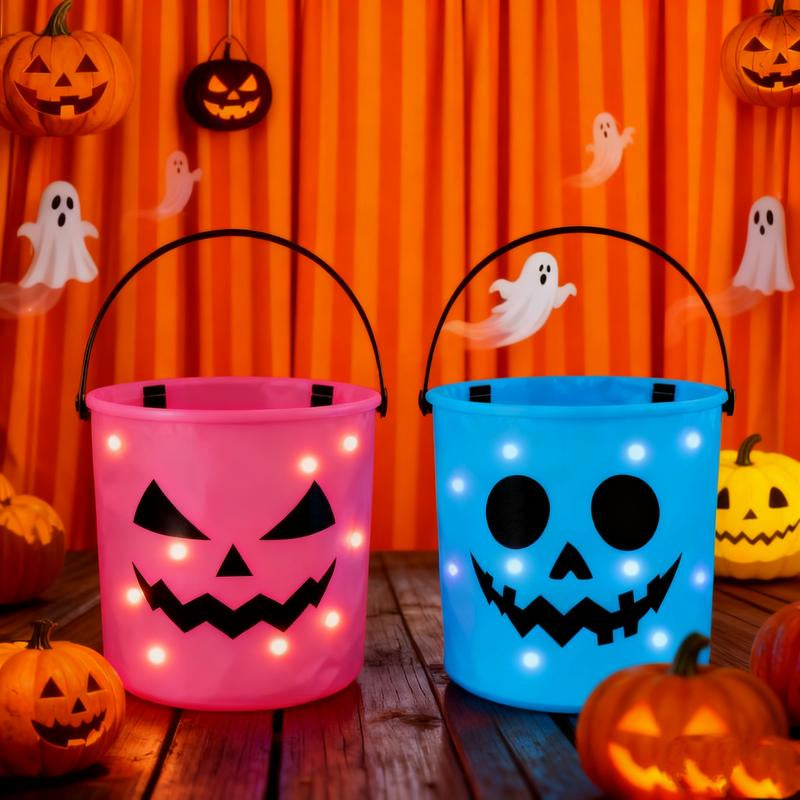 Light up Halloween(2Pcs) Baskets, Halloween Trick or Treat Bucket for Kids led Light up 
