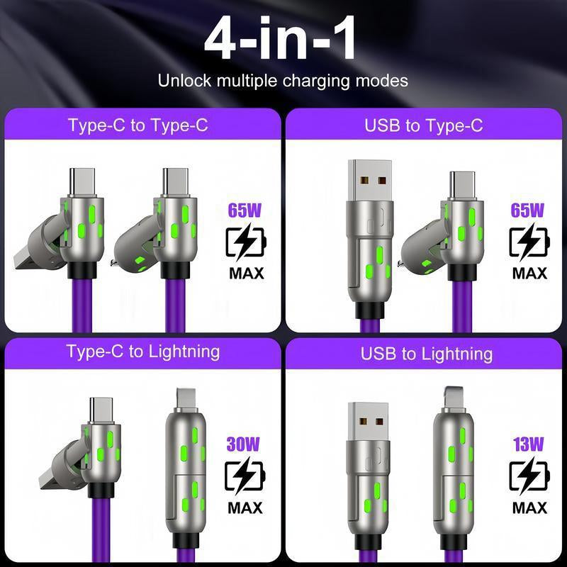 [Buy 1 Get 1 Free] 6.6Ft 4-In-1 Multi USB Charging Cable with USB A,Type C,Lightning-Max65W Fast Charging & Data Sync