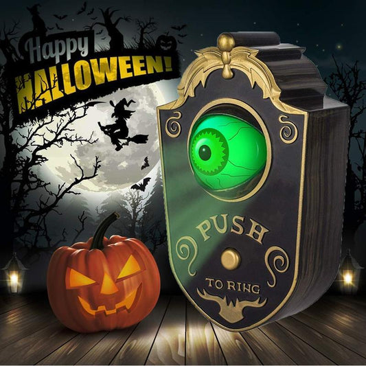 Halloween Scary Doorbell with Animated Eyeball, Light up Haunted House Prop with Spooky Tricky Sounds