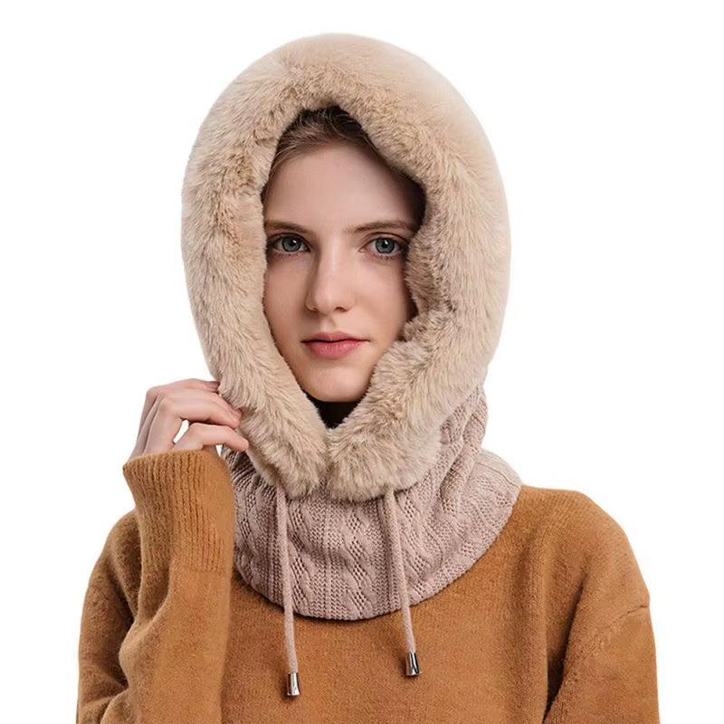 Women 3 In1 Knitted Caps Winter Warmer Unisex Hooded Hat Neck Collar Scarf Cap for Men&Women