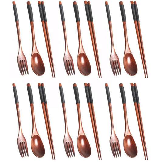 Wooden Tableware Set, 18 Counts Including Spoon, Chopsticks & Fork Set