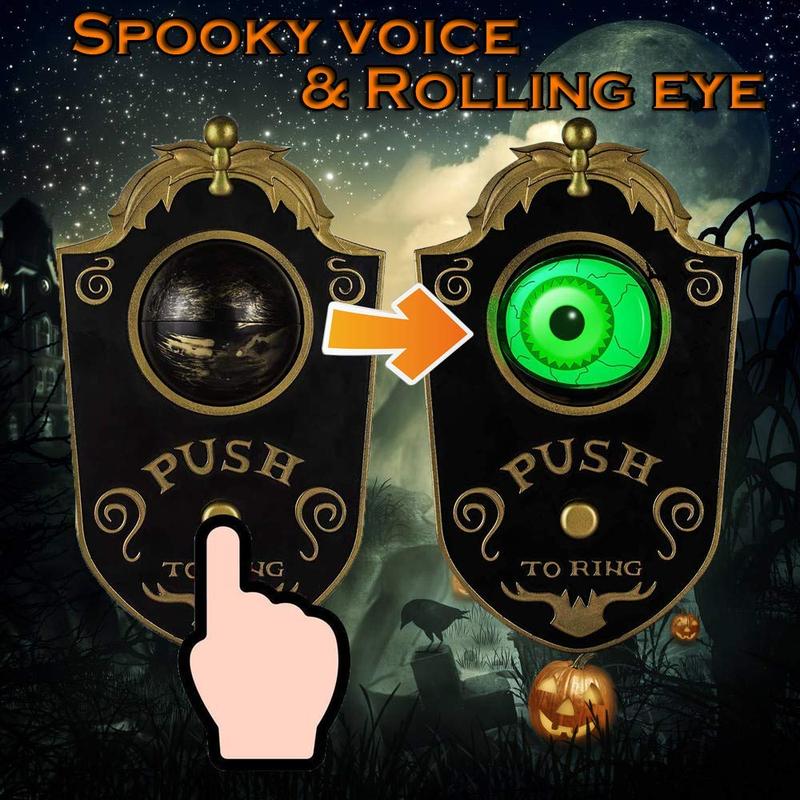 Halloween Scary Doorbell with Animated Eyeball, Light up Haunted House Prop with Spooky Tricky Sounds