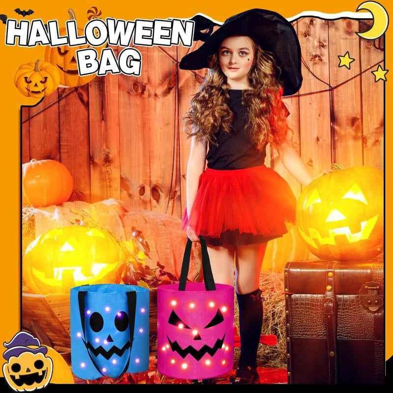 Light up Halloween(2Pcs) Baskets, Halloween Trick or Treat Bucket for Kids led Light up 