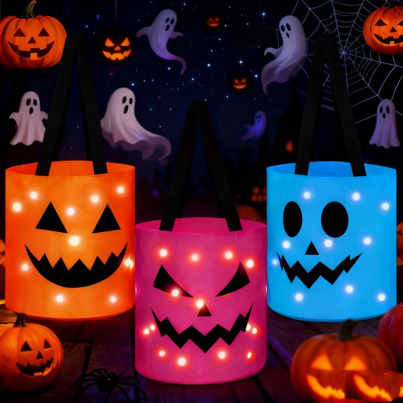 Light up Halloween(2Pcs) Baskets, Halloween Trick or Treat Bucket for Kids led Light up 