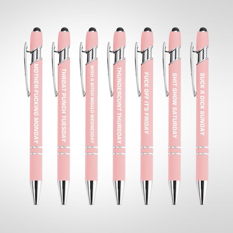 Funny Daily Quotes Metal Ballpoint Pen Set, 7 Counts per Set, Daily Funny & Sarcastic Quotes, Smooth Writing Pens, Office Stationery & Supplies